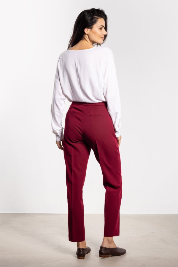 Red Women Trousers in Pants, Trousers, Shorts with Spandex, Polyester and Viscose