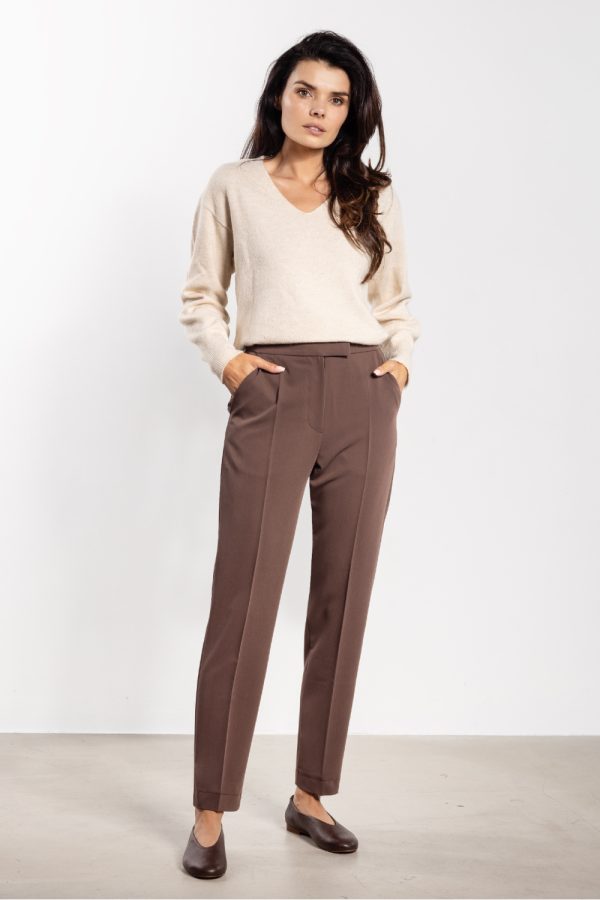Brown Women Trousers in Pants, Trousers, Shorts with Spandex, Polyester and Viscose
