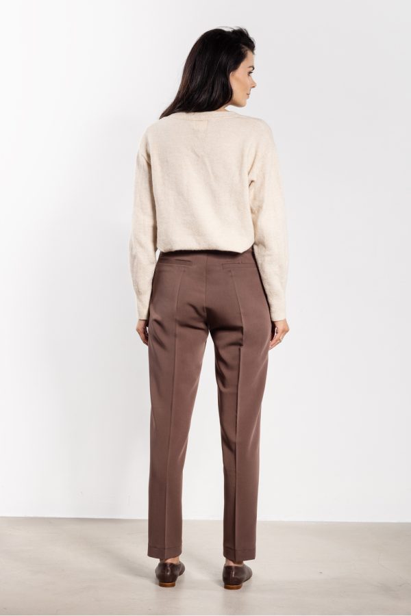 Brown Women Trousers in Pants, Trousers, Shorts with Spandex, Polyester and Viscose