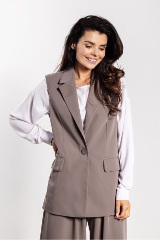 1096234 Brown Gilet in Jackets, Vests For Women with Spandex, Polyester and Viscose