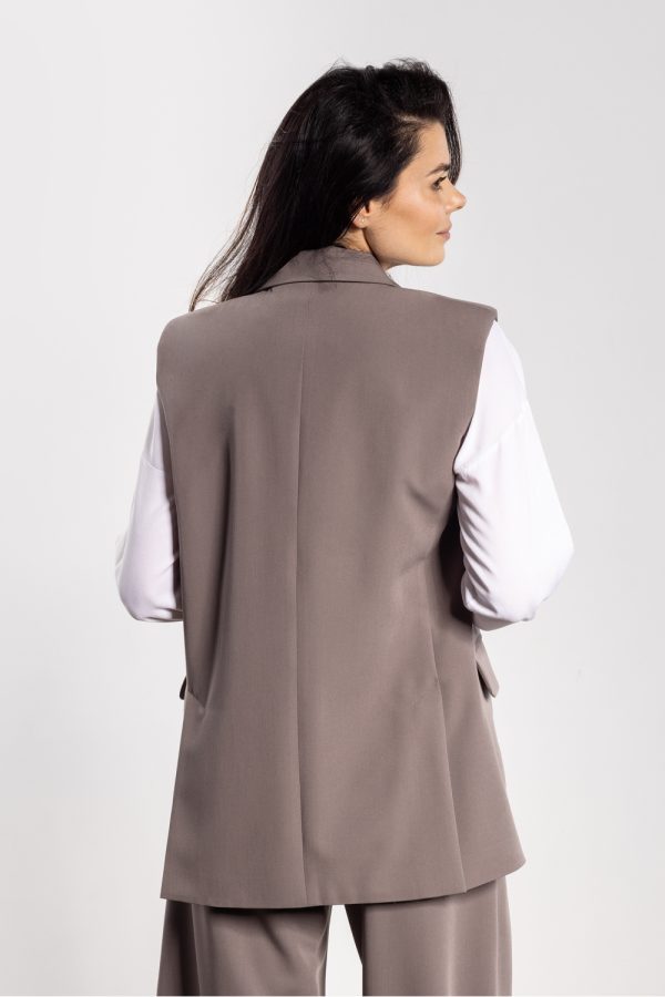 Brown Gilet in Jackets, Vests For Women with Spandex, Polyester and Viscose