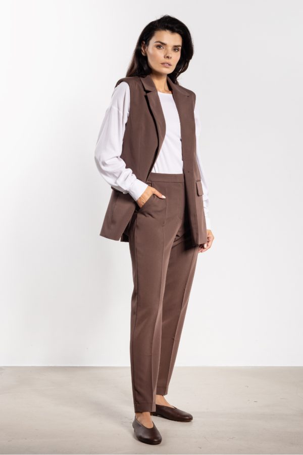 Brown Gilet in Jackets, Vests For Women with Spandex, Polyester and Viscose