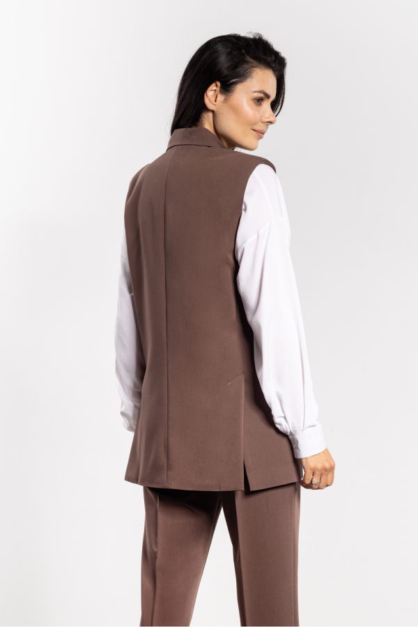 Brown Gilet in Jackets, Vests For Women with Spandex, Polyester and Viscose