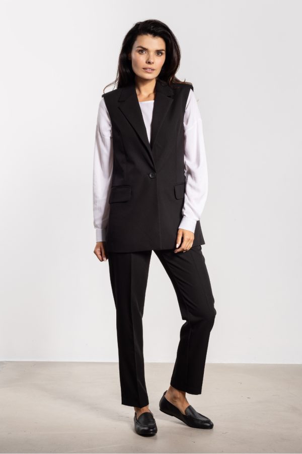 Black Gilet in Jackets, Vests For Women with Spandex, Polyester and Viscose
