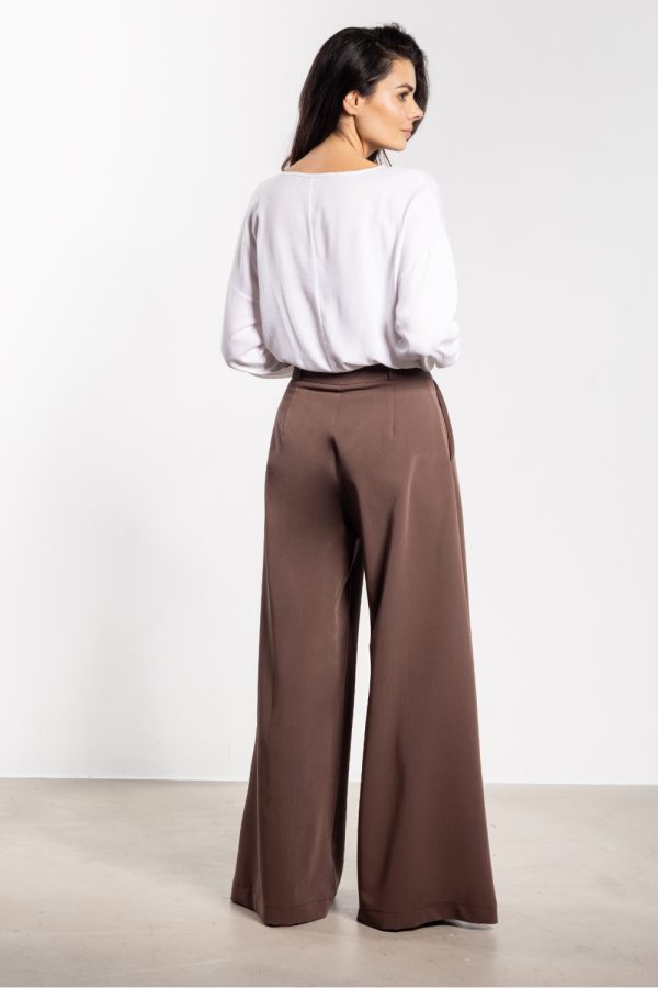 Brown Women Trousers in Pants, Trousers, Shorts with Spandex, Polyester and Viscose