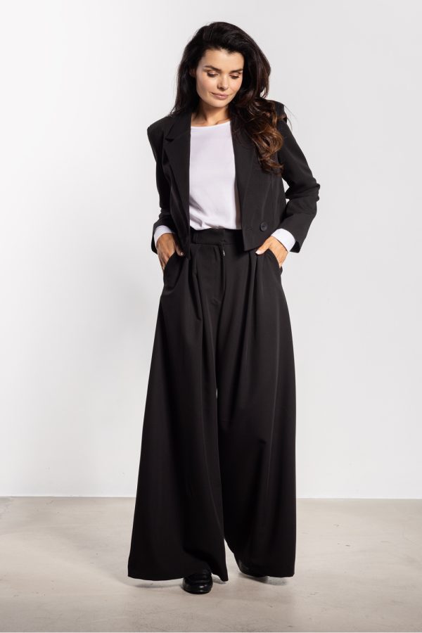 Black Women Trousers in Pants, Trousers, Shorts with Spandex, Polyester and Viscose