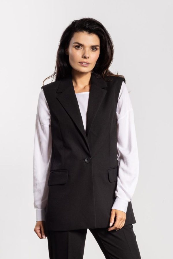 Black Gilet in Jackets, Vests For Women with Spandex, Polyester and Viscose