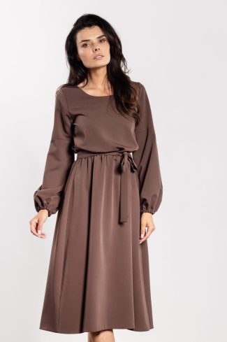 Brown Daydress in Day Dresses with Spandex, Polyester and Viscose