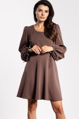 Brown Daydress in Day Dresses with Spandex, Polyester and Viscose
