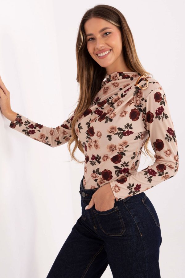 Beige Blouse in Women`s Blouses, Tunics with Polyester and Viscose