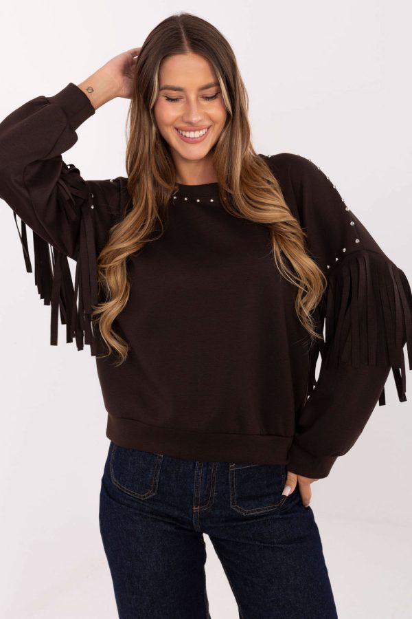 Brown Sweatshirt in Sweatshirts For Women with Polyester and Viscose