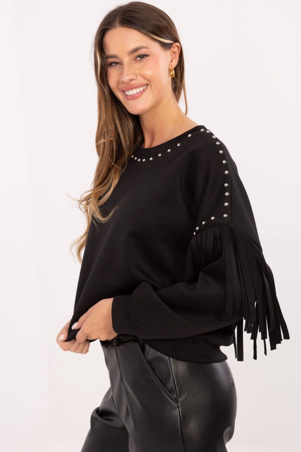 Black Sweatshirt in Sweatshirts For Women with Polyester and Viscose