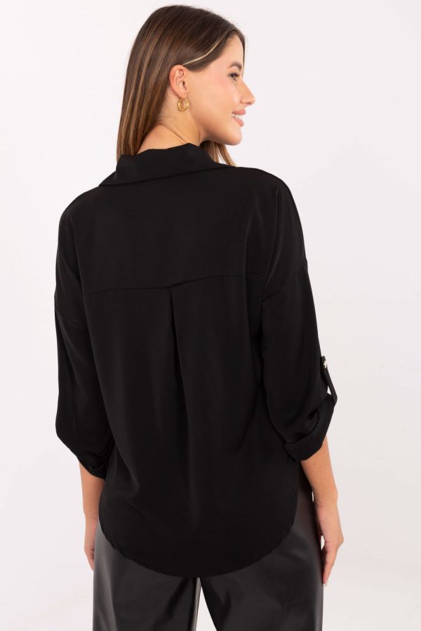 Black Long Sleeve Shirt in Shirts For Women with Spandex, Polyester and Viscose
