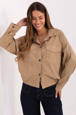 1096464 Brown Long Sleeve Shirt in Shirts For Women with Cotton and Spandex