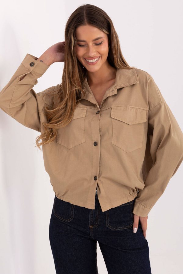 Brown Long Sleeve Shirt in Shirts For Women with Cotton and Spandex
