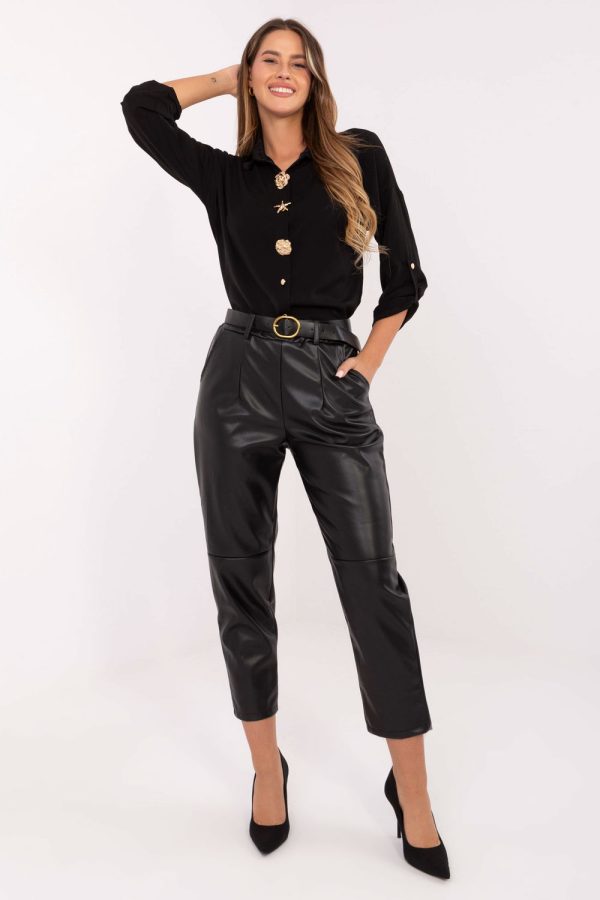 Black Women Trousers in Pants, Trousers, Shorts with Polyurethane and Polyester