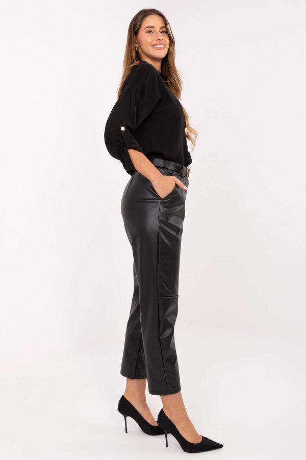 Black Women Trousers in Pants, Trousers, Shorts with Polyurethane and Polyester