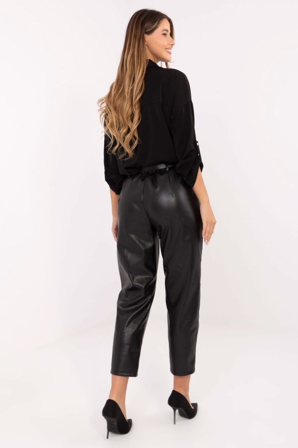Black Women Trousers in Pants, Trousers, Shorts with Polyurethane and Polyester