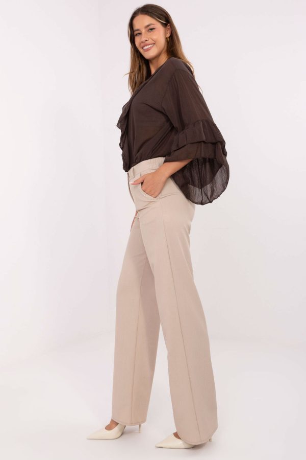 Beige Women Trousers in Pants, Trousers, Shorts with Cotton and Spandex