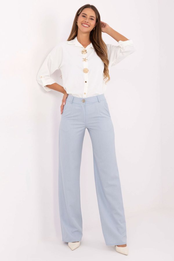 Blue Women Trousers in Pants, Trousers, Shorts with Cotton and Spandex