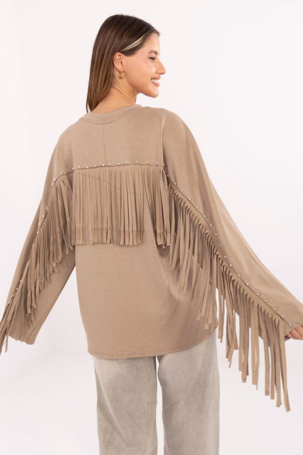 Beige Sweatshirt in Sweatshirts For Women with Polyester and Viscose