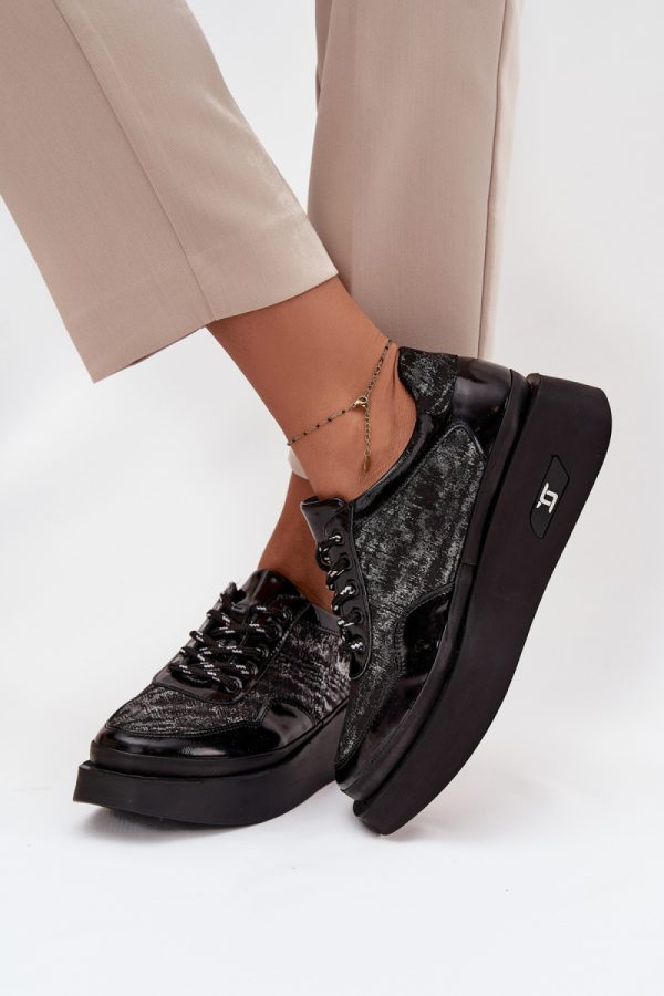 Black Platform Shoes in Women`s Ankle Boots & Booties with Fabric, Footbed, Upper Height and Platform Height