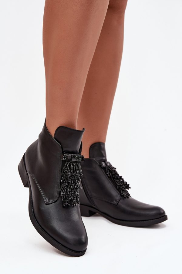 Black Boots in Women`s Ankle Boots & Booties with Fabric, Warmers, Footbed, Upper Height and Heel Height