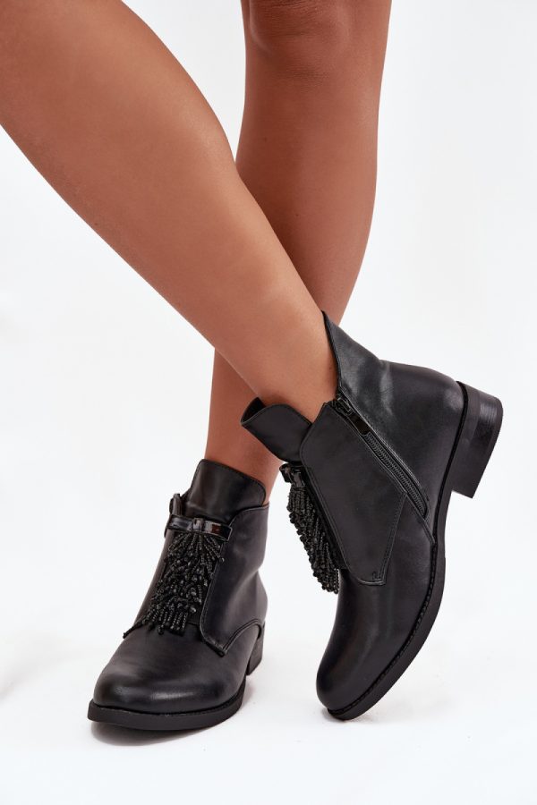 Black Boots in Women`s Ankle Boots & Booties with Fabric, Warmers, Footbed, Upper Height and Heel Height