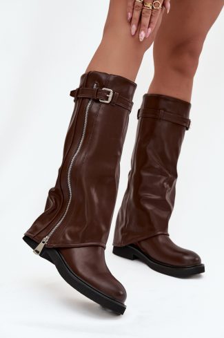 Brown Thigh-Hight Boots in Over The Knee High Boots, Thigh High Boots with Fabric, Warmers, Footbed, Upper Height and Heel Height