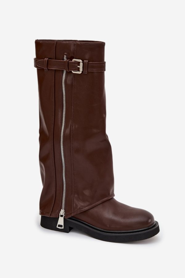 Brown Thigh-Hight Boots in Over The Knee High Boots, Thigh High Boots with Fabric, Warmers, Footbed, Upper Height and Heel Height