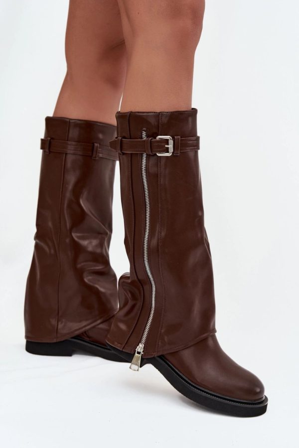 Brown Thigh-Hight Boots in Over The Knee High Boots, Thigh High Boots with Fabric, Warmers, Footbed, Upper Height and Heel Height