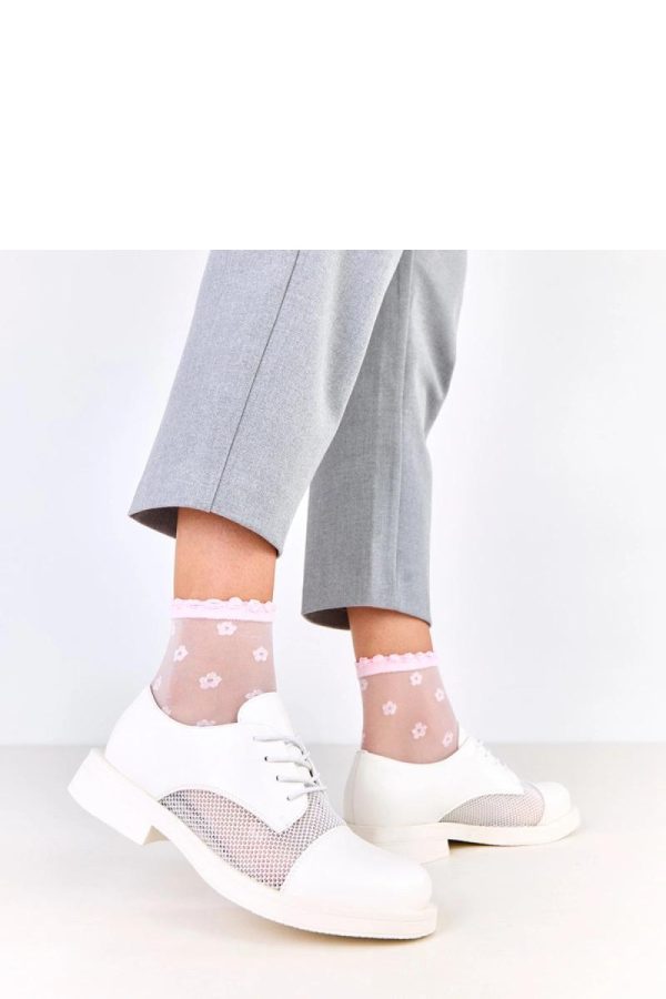 White Half Shoes.Fabric, Footbed and Heel Height