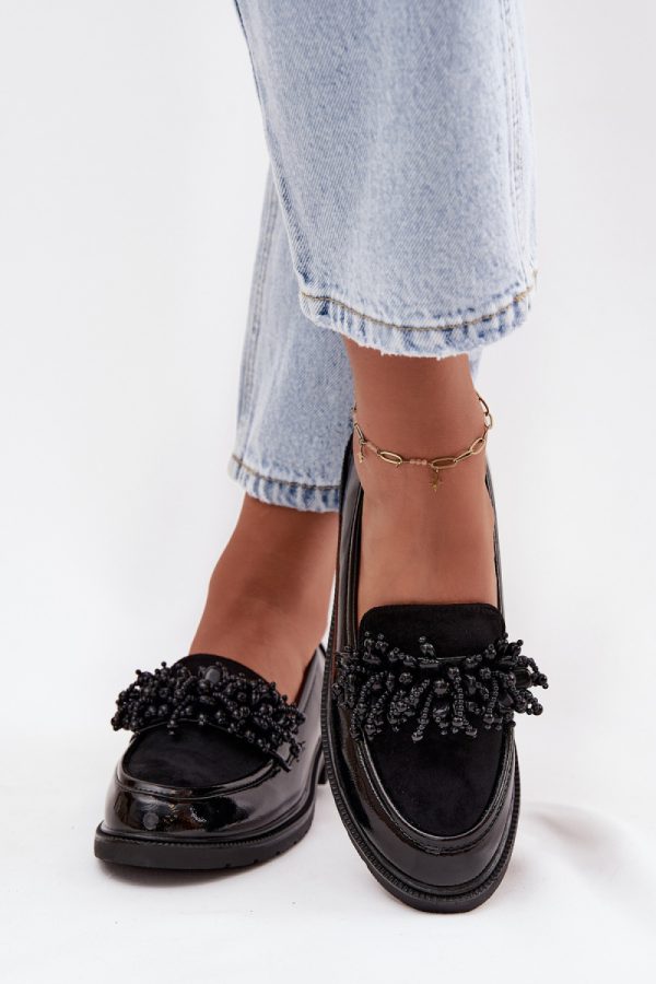 Black Mocassin in Moccasins, Loafers with Fabric, Footbed, Upper Height and Heel Height