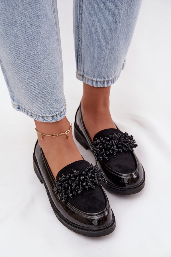 Black Mocassin in Moccasins, Loafers with Fabric, Footbed, Upper Height and Heel Height