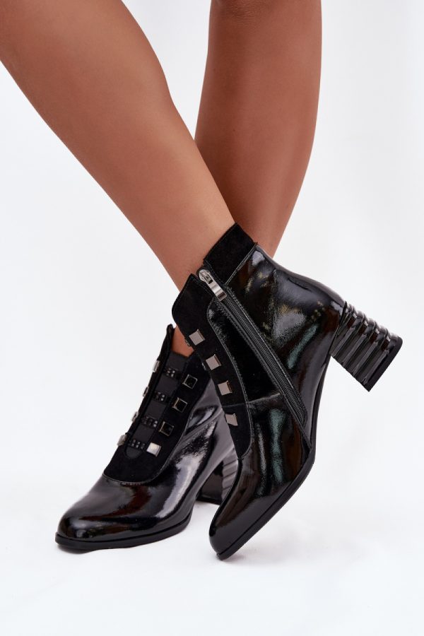 Black Heel Boots in Women`s Ankle Boots & Booties with Fabric, Warmers, Footbed, Upper Height and Heel Height