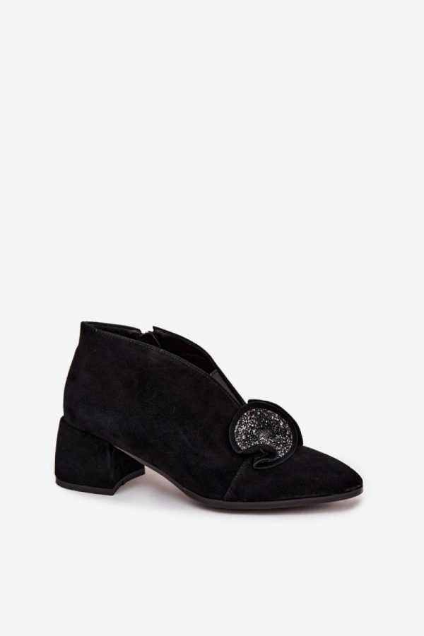 Black Heel Boots in Women`s Ankle Boots & Booties with Fabric, Footbed, Upper Height and Heel Height
