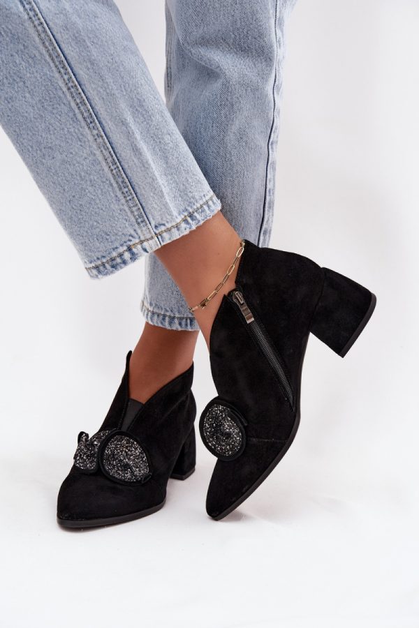 Black Heel Boots in Women`s Ankle Boots & Booties with Fabric, Footbed, Upper Height and Heel Height