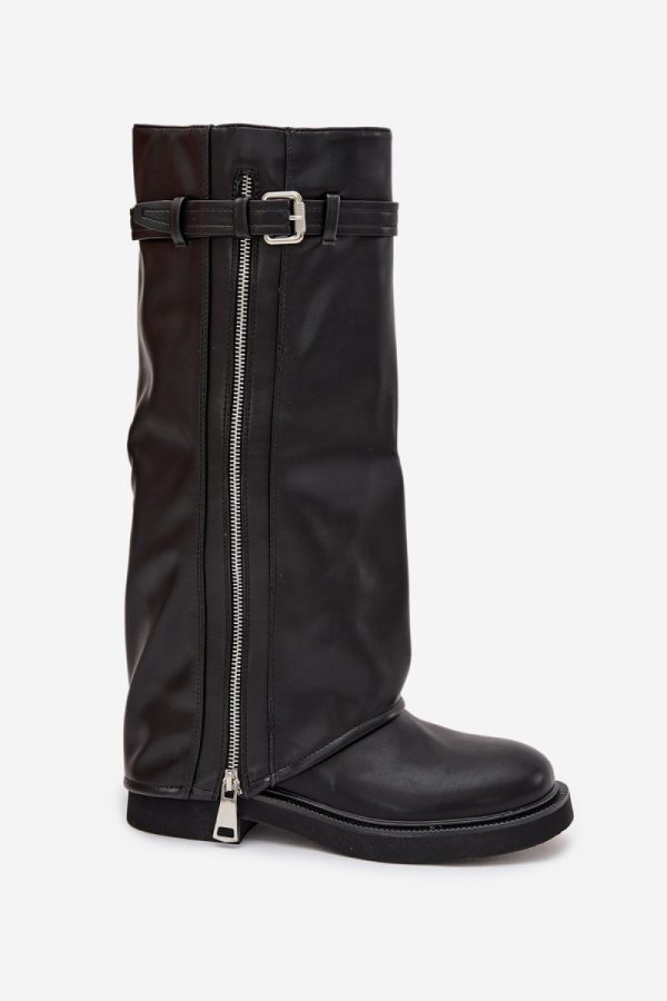 Black Thigh-Hight Boots in Over The Knee High Boots, Thigh High Boots with Fabric, Warmers, Footbed, Upper Height and Heel Height