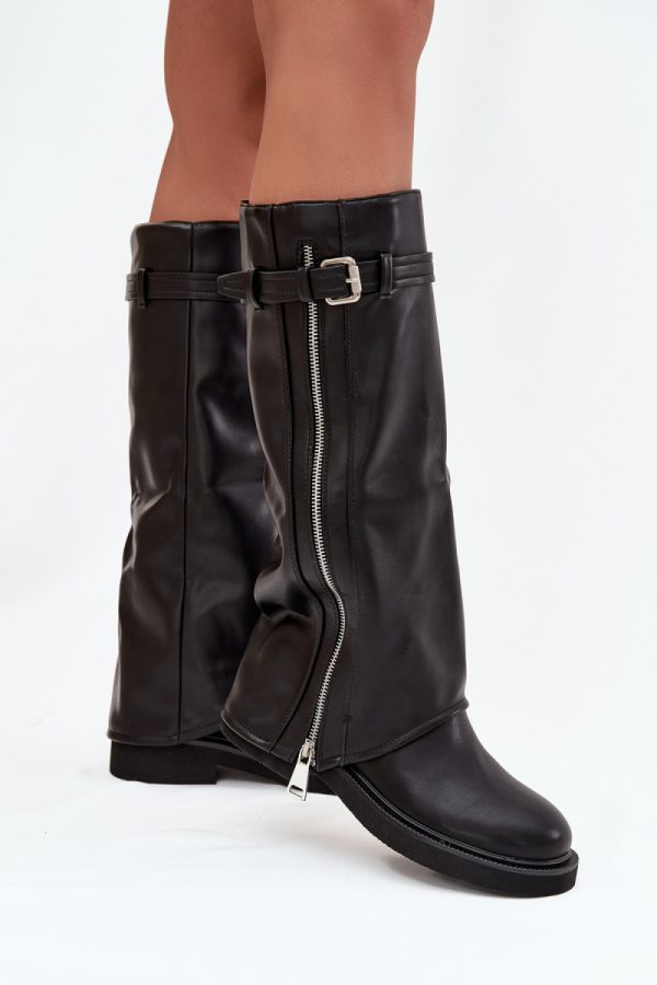 Black Thigh-Hight Boots in Over The Knee High Boots, Thigh High Boots with Fabric, Warmers, Footbed, Upper Height and Heel Height