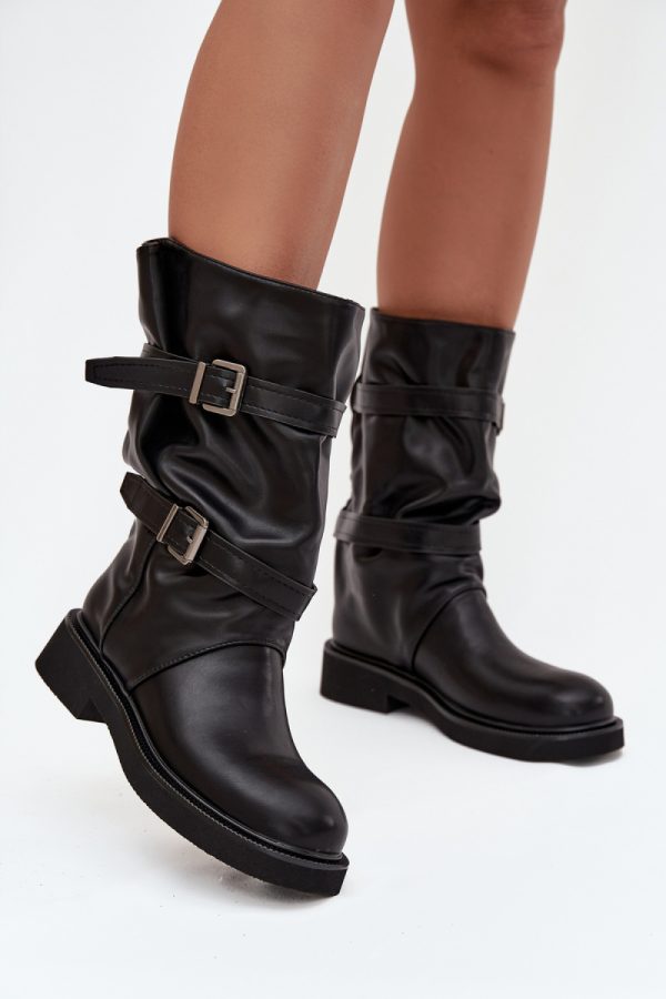 Black Thigh-Hight Boots in Over The Knee High Boots, Thigh High Boots with Fabric, Warmers, Footbed, Upper Height and Heel Height