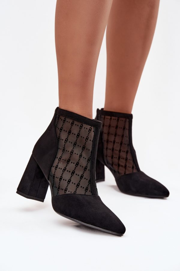 Black Heel Boots in Women`s Ankle Boots & Booties with Fabric, Footbed, Upper Height and Heel Height
