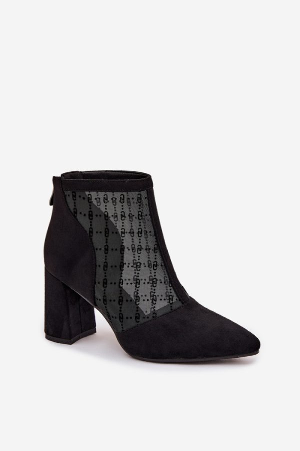 Black Heel Boots in Women`s Ankle Boots & Booties with Fabric, Footbed, Upper Height and Heel Height