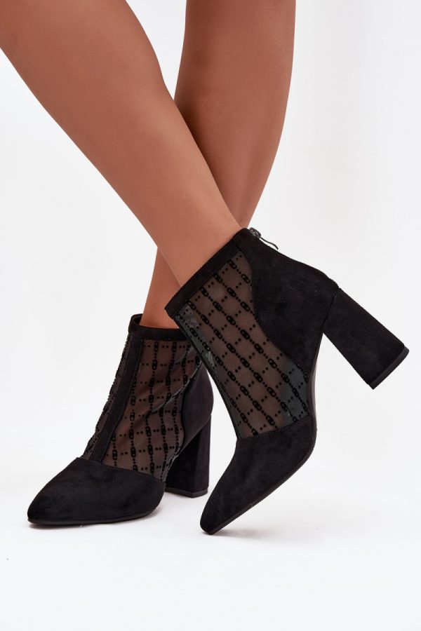 Black Heel Boots in Women`s Ankle Boots & Booties with Fabric, Footbed, Upper Height and Heel Height