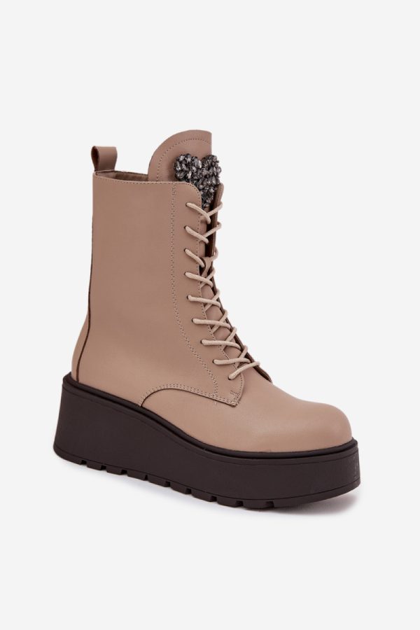 Beige Platform Boots in Women`s Ankle Boots & Booties with Fabric, Warmers, Footbed, Upper Height, Heel Height and Platform Height