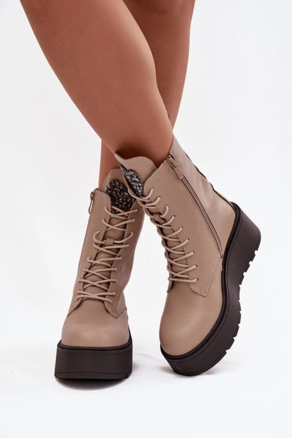 Beige Platform Boots in Women`s Ankle Boots & Booties with Fabric, Warmers, Footbed, Upper Height, Heel Height and Platform Height
