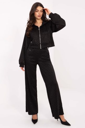 Black Set in Pants, Trousers, Shorts with Polyester and Viscose