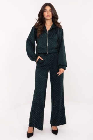Green Set in Pants, Trousers, Shorts with Polyester and Viscose