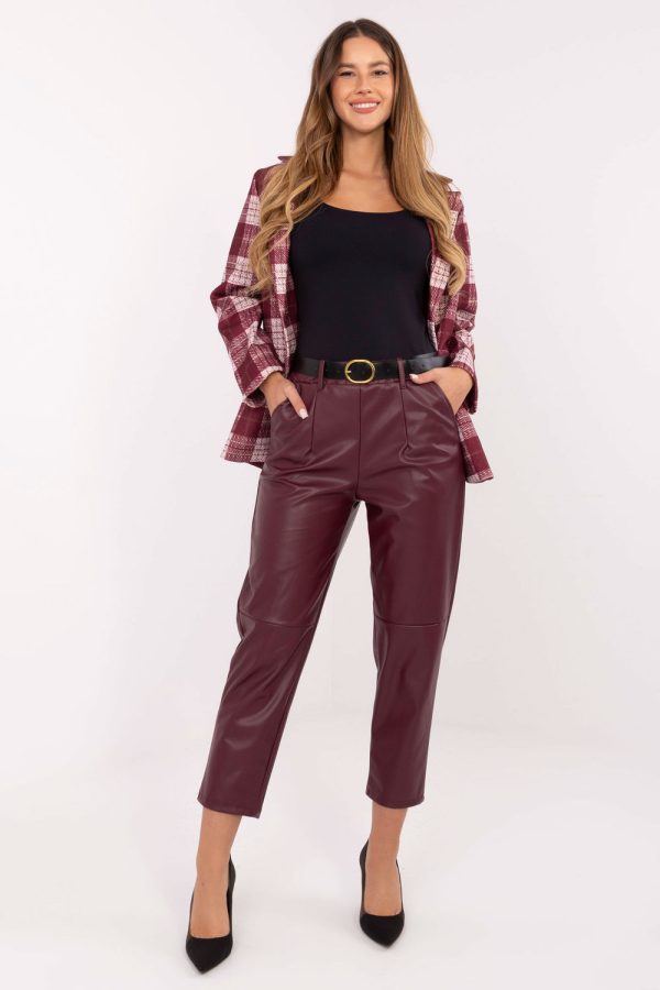 Red Women Trousers in Pants, Trousers, Shorts with Polyurethane and Polyester