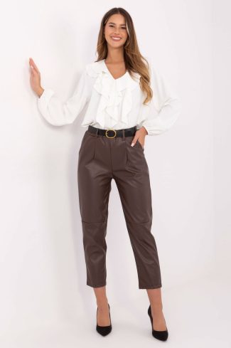 Brown Women Trousers in Pants, Trousers, Shorts with Polyurethane and Polyester