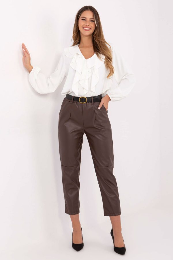 Brown Women Trousers in Pants, Trousers, Shorts with Polyurethane and Polyester